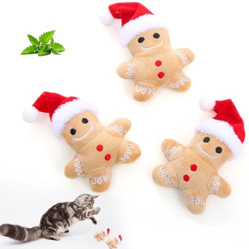 3 x Weihnachts-Katzenminze-Spielzeug Lebkuchenmann Katzenminze Kätzchen-Kauspielzeug interaktives Zahnspielzeug reduziert Langeweile und Beschwerden