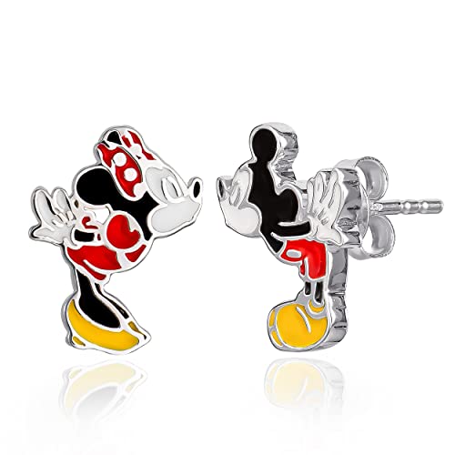 Mickey und Minnie Maus Küssen Sterling Silber Ohrstecker mit Zirkonia Geschenk für Mädchen und Damen