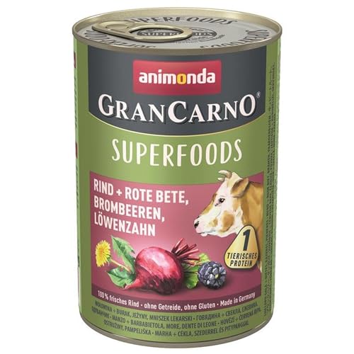 animonda Gran Carno adult Superfoods Hundefutter Nassfutter für ausgewachsene Hunde Rind Rote Bete Brombeeren Löwenzahn 6 x 400 g 6er Pack 6 x 0.4 kilograms