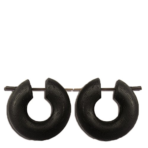 CHICNET Holz Pin Ohrringe groß rund breit schwarz Creolen C-Form