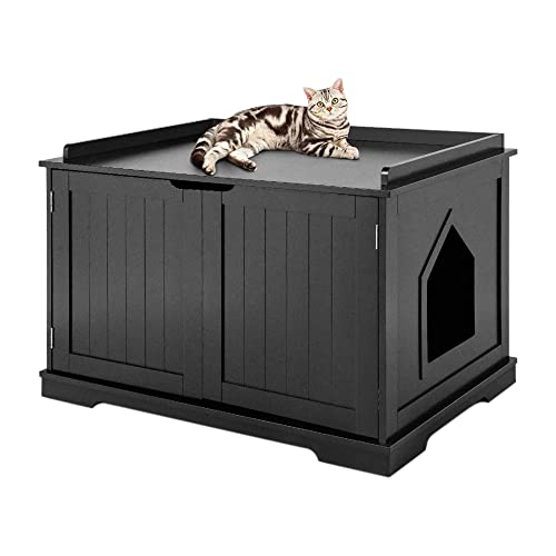 MaxxPet Casa de Madera para Gatos - banco de Gatos - cama para Gatos - Corral para Gatos - 75x53x52cm - Negro