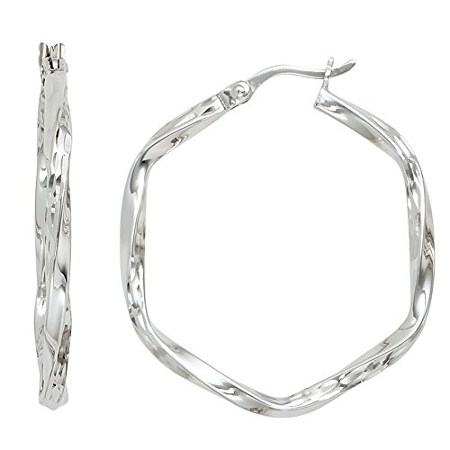 Jobo Damen Creolen eckig sechseckig 925 Silber diamantiert Ohrringe Silbercreolen