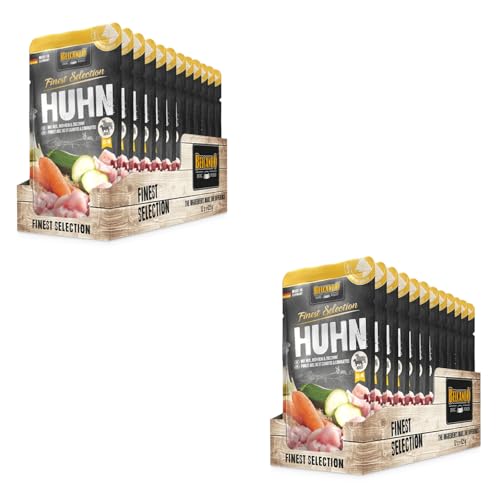 Belcando Finest Selection Adult Huhn mit Reis Zucchini und Möhren Doppelpack 2 x 12 x 125 g Feuchtnahrung für Sensible oder wählerische Hunde Enthält kalt gepresstes Distelöl