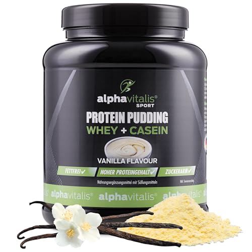 High Protein Pudding Creme 500g - Vanille - cremiges High Protein Pudding Pulver mit Whey Casein - Pudding Pulver High Protein - Protein Pudding zuckerarm fettfrei - Made in Germany