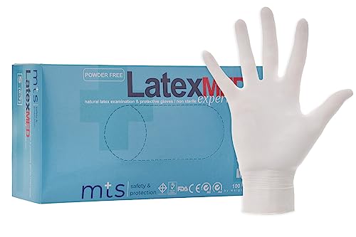 MTS Safety Protection Einweghandschuhe S - 100 Stück Box Latexhandschuhe Weiß - Einmalhandschuhe Puderfreie Handschuhe Natural Latex Gummihandschuhe Einweg Gloves S 100 Stück