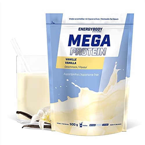 Energybody Mega Protein Vanille 500 g Mehrkomponenten Protein mit Casein Whey Mix als Eiweiss Shake Eiweiß Shake ohne Aspartam Eiweiß Pulver 20 Portionen