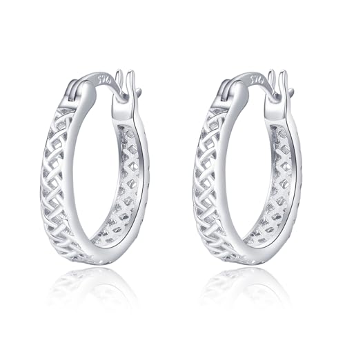 KINGWHYTE Keltischer Knoten Ohrringe 925 Sterling Silber Ohrringe Creolen Hypoallergen Irisch keltisch Huggie Ohrringe Irisch Schmuck Geschenke für Frauen Mädchen