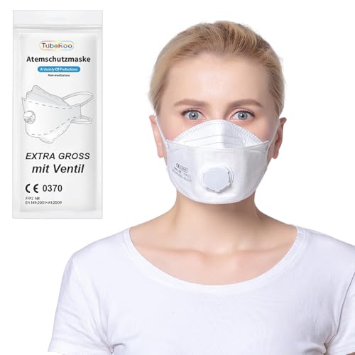 TubeRoo FFP2 Maske mit Ventil Fischform 1 Stück Masken großer Kopf Versand aus Deutschland Staubmaske Feinstaubmaske Staubschutzmaske Atemschutzmaske mit Ausatemventil Kopfband