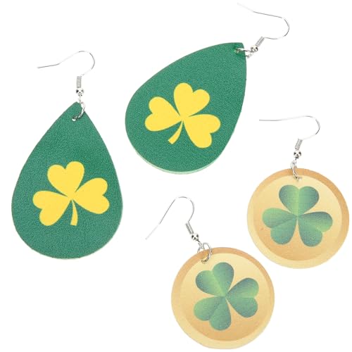 Holibanna 2 Paar Ohrringe Ohrhänger vierblättrige Halskette Kleeblatt-Creolen St. Patricks Day Halskette st patrick day kostüme für damen st patrick day zubehör Kunstleder