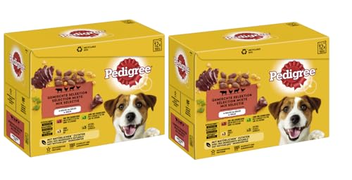 PEDIGREE Multipack - Verschiedene Geschmacksrichtungen 2x12x100g Gemischte Selektion in Gelee 4 Varietäten mit Huhn Rind- und Lebermischung Geflügel Lamm- und Lebermischung