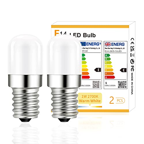 YzzYzz Warmweiss 2700K Kühlschranklampe Warmweiß 1W Ersatz für 15W Halogenlampen 120 Lumen Kühlschrankbirne 360 Abstrahlwinkel 230V AC 2 Stück