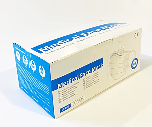 Tegcare Type IIR Medizinische Mundschutz Blau 50 Stück BFE 99% EN14683 2019 200 g