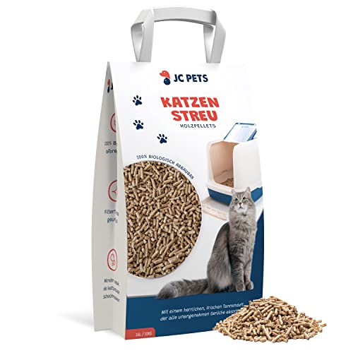 JC Pets Katzenstreu - Holz-pellets 16 L 10 KG - 100% Kompostierbar und Biologisch Abbaubar - Geeignet für JC Pets Katzentoilette