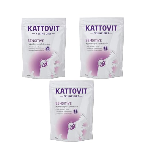 Kattovit Sensitive 3er Pack 3 x 400 g Diät-Alleinfuttermittel für Katzen Kann zur Minderung von Ausgangserzeugnis- und Nährstoffintoleranzerscheinungen beitragen