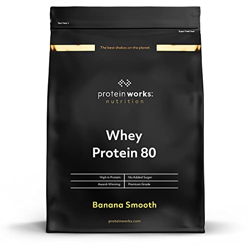 Whey 80 Protein Pulver Konzentrat Banana Smooth Premium Eiweißpulver Proteinreich Wenig Zucker THE PROTEIN WORKS 500g