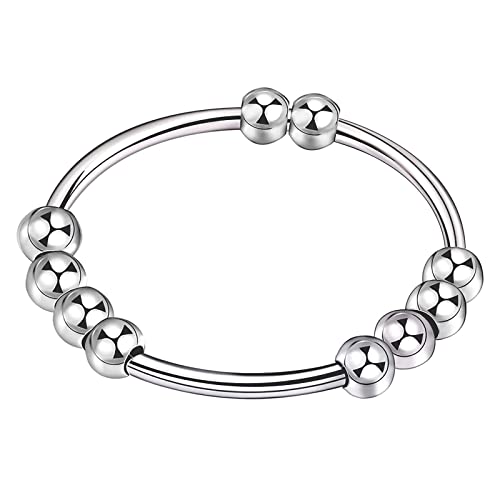 Senidea 925 Sterling Silber Anti Stress Angst Ringe Fidget Anxiety Zappel Beads Ring Stapelbare Spinner Ringe mit Perlen Band Ring für Damen