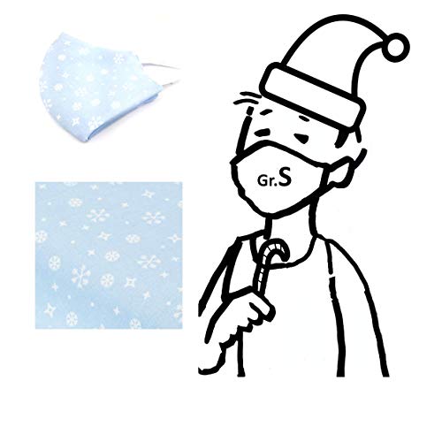 1 Mund- Nasenmaske Weihnachten - Kind Gr. S - hellblau Schneeflocken - 100% Baumwolle 2-lagig Waschbar Handgenäht - Alltagsmaske Behelfs-mundschutz Gesichts-maske