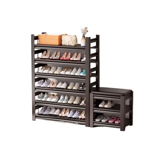 WAOCEO Schuhständer Schuhregal aus Eisen mehrschichtig for den Hauseingang mit Schuhwechselhocker Man kann sitzen Regal aus Edelstahl Speicher Shelfv. Size XXL