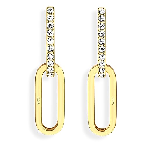 Milacolato Gold Ohrringe Hängend Silber 925 Für Damen Mädchen Sterlingsilber Kleine CZ Creolen Mit Geometrischem Ovalem Tropfen Hängeohrringe Creolen 18 Karat Vergoldet Schmuck Geschenk Für Sie