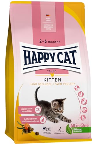 Happy Cat 70534 - Young Kitten Land Geflügel - Katzen-Trockenfutter für Katzen-Babys ab der 5. Lebenswoche - 300 g Inhalt