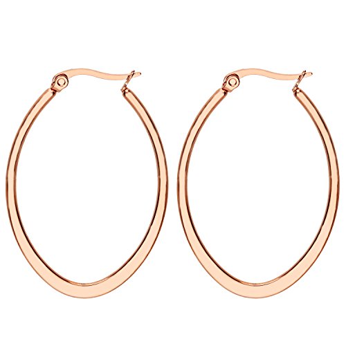 LÖB Creolen Edelstahl 750er Ros gold Vergoldet Oval 30mm Damen Ohrringe Klappcreolen Modern Minimalistisch Schlicht Leicht Klein Groß Rose Gold Schmuck