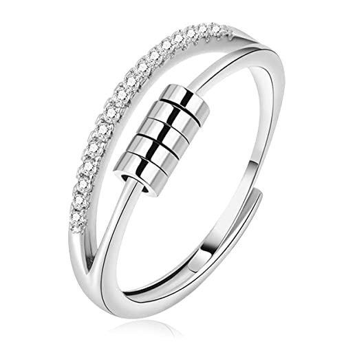 EUDORA Harmony Ball Anxiety Ring für Frauen Damen Mädchen 925 Sterling Silber Anti Stress Ring Einstellbare Spinner Ringe Fidget Ring für Angst Stress Relief für Damen Geschenk für Damen