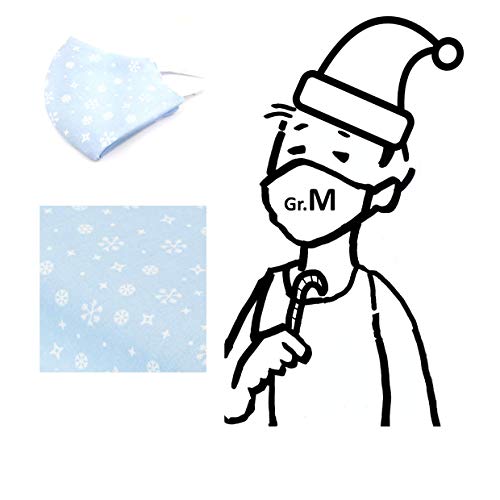1 Mund- Nasenmaske Weihnachten - Kind Teen Gr. M - hellblau Schneeflocken - 100% Baumwolle 2-lagig Waschbar Handgenäht - Alltagsmaske Behelfs-mundschutz Gesichts-maske