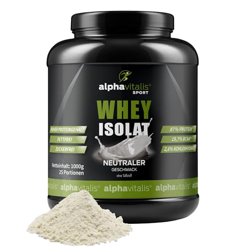 Whey Protein Pulver Isolate Neutral 1KG - 87% Proteingehalt - Eiweißpulver zuckerfrei fettfrei - 100% Whey Isolate - Whey ohne Süßstoff - WPI Muskelaufbau Shake in 7 Geschmacksrichtungen