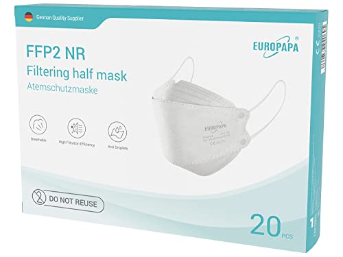 EUROPAPA 40x FFP2 Fisch-Form Weiss Masken Atemschutzmaske Staubschutzmasken hygienisch einzelverpackt Stelle zertifiziert EN149 Mundschutzmaske EU2016 425