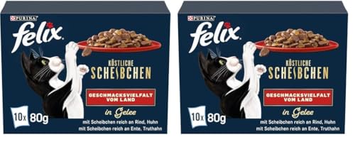 Felix Köstliche Scheibchen Katzenfutter nass in Gelee Geschmacksvielfalt vom Land 12er Pack 6 x 10 Beutel 80g