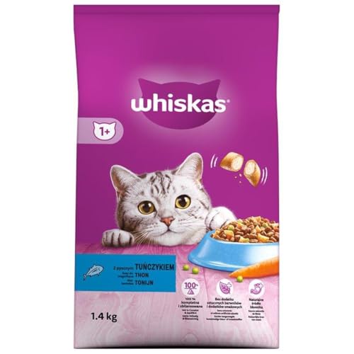 Whiskas Adult 1 Katzentrockenfutter mit Thunfisch 2 Beutel 2x1 4kg Hochwertiges Trockenfutter für ausgewachsene Katzen ab 1 Jahr- unterschiedliche Produktverpackungen erhältlich