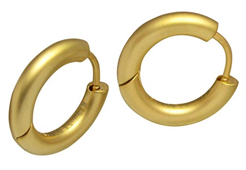 Kikuchi Damen Herren Ohrringe Titan- Edelstahl Klapp Creolen Hoop Tube Sandstrahlen o.d. Poliert 3mm 16mm Gold Matt