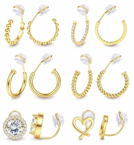 MILACOLATO 6 Paare Clip Creolen für Damen 14K Gold Plattiert Clip Ohrringe Gefälschte Ohrringe Herz CZ Twist Klipp Ohrringe Ohrclips Damen Ohne Ohrlöcher