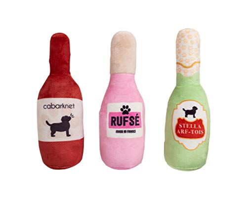 Pearhead Wine Beer Happy Hour Pet Toys Plush Dog Squeaker Toys and Cat Teaser Toys Dog Owner and Cat Owner Pet Toy Sets Must Have Pet Accessories for Pet Owners