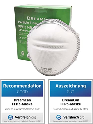 6X FFP3 Atemschutzmaske DreamCan Staubmaske Schutzmaske Höchste Filterklasse 99% Filter - ohne Ventil - überall einsetzbar - luftdicht einzeln verpackt