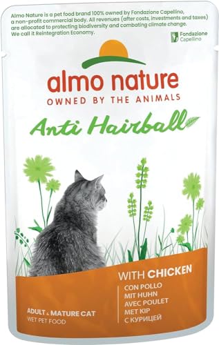 Almo Nature Functional Anti-Hairball Katzenfutter Nassfutter für ausgewachsene Katzen mit Huhn. 30er Pack 30 x 70g