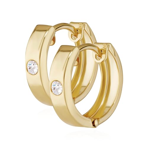 NKlaus Ohrringe Gold - Gelbgold 333 Creolen mit Zirkonia Quadratisch - Paar Klappcreolen - 12 5 x 3 1mm - Schmuck Damen und Mädchen - 4745