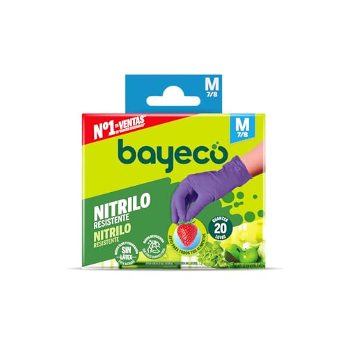 Bayeco - Einweghandschuhe aus Nitril Violett Größe M 20 Stück staubfrei und latexfrei texturiert für zusätzlichen Halt