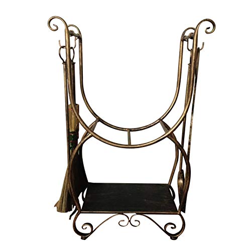  Scrollwork Holzregal 4 Werkzeugzangen Feuerstücken Bürsten Schaufeln 2 Tier Elevated Storage Holder Eisen Color Bronze