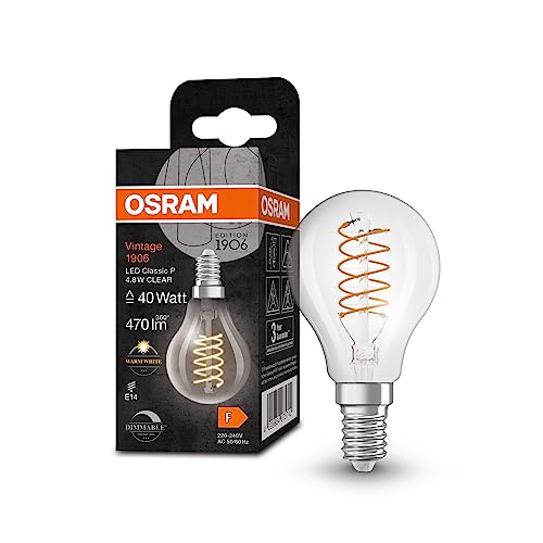 OSRAM Vintage 1906 Classic P FIL Miniball klar 4 8W 470lm 2700Kßes Licht neues ultraschlankes Filament sehr geringer Energieverbrauch lange Lebensdauer