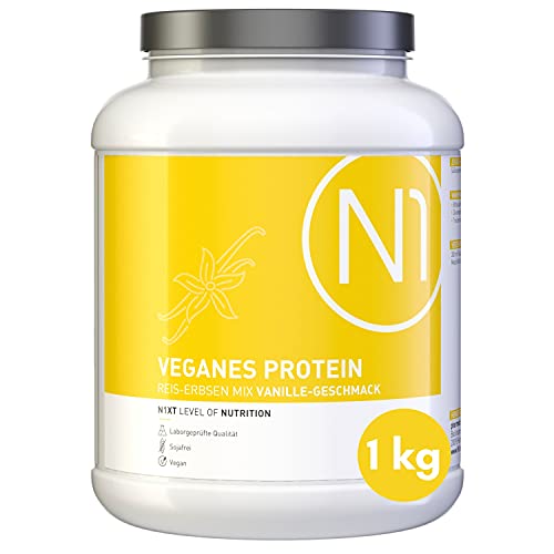 N1 Vegan Protein Eiweißpulver 1kg Dose 100% Pflanzlich Protein Pulver Vanille - Eiweiß Muskelaufbau Eiweißpulver zum Backen Mehrkomponenten Protein Whey Protein vegan Eiweiss Shake Proteine