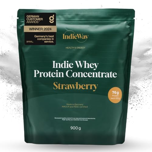 IndieWay Whey Protein Erdbeere 900g - Protein-Pulver mit Erdbeer-Geschmack - Eiweißpulver für Proteinshakes - Molke-Protein für Muskelaufbau