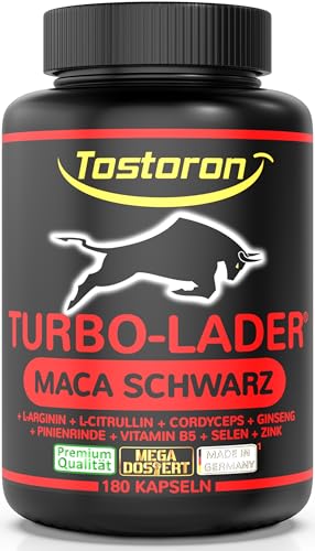 Tostoron TURBO-LADER MACA SCHWARZ extra stark hochdosiert L-Arginin L-Citrullin Cordyceps Pinienrinde Ginseng 180 Kapseln 1 Dose 1x151 8g