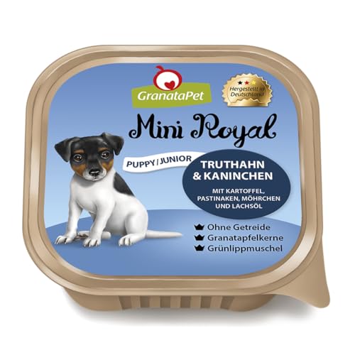 GranataPet Mini Royal Truthan Kaninchen Junior Nassfutter für Hunde Hundefutter ohne Getreide ohne Zuckerzusatz Alleinfuttermittel für heranwachsende Hunde 11 x 150 g