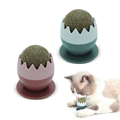 2 Stück Balls Drehbare Wandroller Katzenlecken Interaktives Leckerli Essbare Bälle zähne reinigen