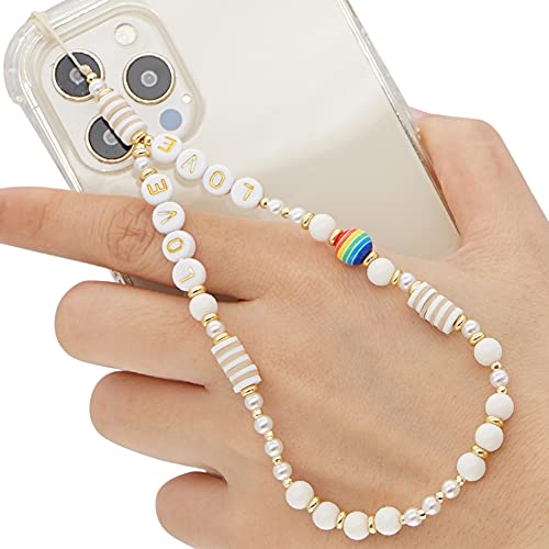 Herbests Handykette Perlen Handyanhänger Böhmische Bunte Perlen Telefon Kette Strap Acryl Lächeln Stern Perlen Handy Lanyard Telefon Anhänger Universale Lanyard Handy Schmuck Hängen Chian für Frauen