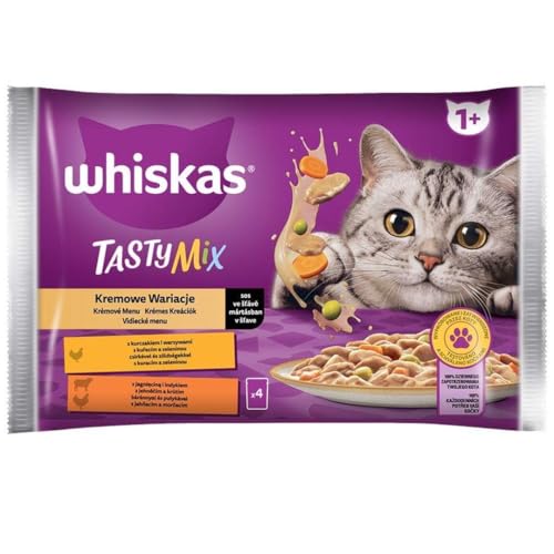 WHISKAS Tasty Mix Cremige Variationen Katzennassfutter im Beutel mit Huhn Lamm und Pute in Sauce 24 Beutel 6 x 4 x 85g