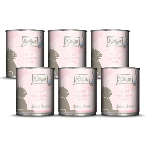 MjAMjAM - Premium Nassfutter für Katzen - Kitten saftiges Hühnchen mit Lachsöl 6er Pack 6 x 800 g getreidefrei mit extra viel Fleisch