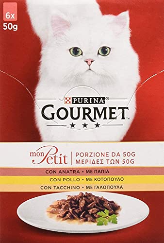 PURINA Gourmet Mon Petit Katzenfutter nass leckere Kreationen mit Fleisch mit Ente Huhn und Pute 48 Beutel 50g 8er Pack 8 x 6 x 50g