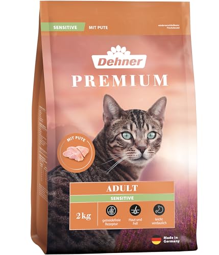 Dehner Premium Katzenfutter Sensitive Trockenfutter getreidefrei für ausgewachsene ernährungssensible Katzen Pute 2 kg